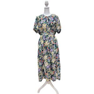 Vintage Green Floral Button Dress